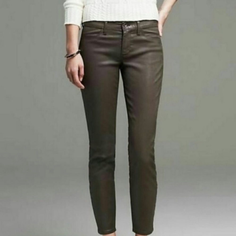 Banana Republic Luxe Sateen Coated Skinny Jeans Women’s SZ 25 Olive Green‎